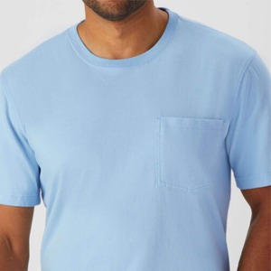 Camiseta de Algodón Azul Claro para Hombre, Corte Regular, Cuello Redondo, Manga Corta, Informal, Color Sólido, Tejido de Punto Liso - Product Image 3