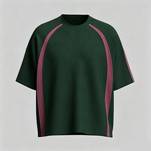 Camiseta OEM personalizada de dos tonos con bloques de color, de algodón grueso, con paneles, manga corta, corte holgado, estilo urbano, para hombre, lisa. - Product Image 4