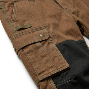 <b>Men's</b> <b>Brown</b> Canvas <b>Cargo</b> Pants Multiple Pockets Workwear Style Mid Waist Button Fly Straight Fit Autumn Wear - Product Image 3
