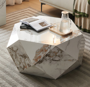 Table basse en forme de fleur avec plateau en marbre blanc multi-pétales, bordé de laiton et sur une base en métal doré courbé, en gros - Product Image 5