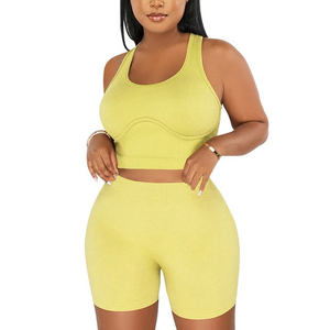 Women's Solid Front Yoga <b>Set</b> Sports Bra Shorts Lightweight Quick Dry Breathable Athletic Wear Polyester/Cotton Summer OEM/ODM - Product Image 1