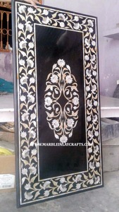 Tablero de mesa de comedor hecho a mano con incrustaciones de mármol negro para un hermoso diseño de incrustaciones de mármol negro natural, decoración para hoteles y restaurantes. - Product Image 5