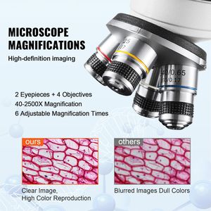 Microscopio Composto da Laboratorio Binoculare con Ingrandimento 40X-2500X, Illuminazione LED, Meccanismo a Due Strati, Obiettivo 100x e Oculare 10x - Product Image 2