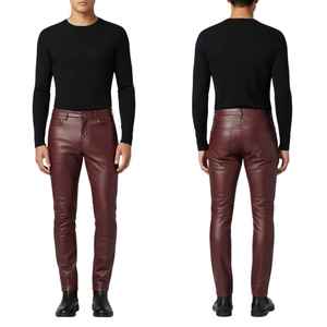 Olive Green PU Coated Straight Fit Casual Trousers Mid Waist Full Length With Pockets For Adults Autumn Wear - Product Image 5