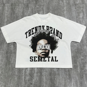 T-shirt blanc oversize tendance pour homme avec impression photo, style streetwear, col rond, manches courtes, en jersey de coton - Product Image 1