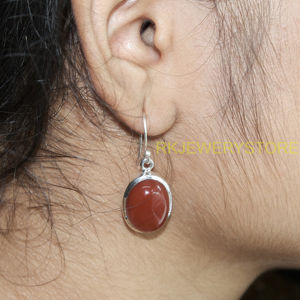 Pendientes Colgantes de Plata de Ley 925 con Cabujón de Cornalina, Hechos a Mano, con Gema Ovalada de Cornalina Roja, Joyería para Mujer, Regalo - Product Image 2