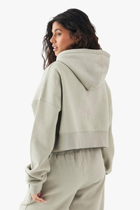 Ensemble sweat à capuche court 100 % coton pour femme, couleur unie, molletonné, avec fermeture éclair, décontracté, pour l'automne, vente en gros - Product Image 2