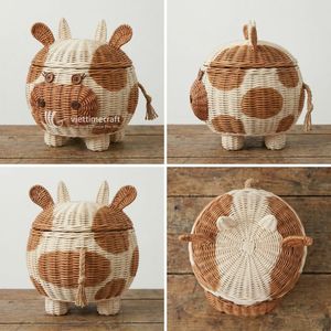 Cesta de Almacenamiento Moderna y Ecológica de Mimbre con Forma de Vaca, Organizador con Forma de Animal para la Habitación del Bebé, Dormitorio y Decoración del Hogar - Product Image 5