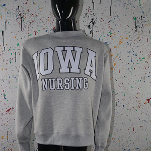 Sudadera IOWA NURSING color gris jaspeado con cuello alto, 100% algodón, con apliques bordados, cuello ancho, URBAN PRODUCTIONS - Product Image 1