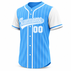 Camiseta de Béisbol Personalizada con Rayas Blancas y Azul Cielo, Uniforme de Equipo con Botones, Camisa Deportiva Transpirable de Secado Rápido para Hombre y Mujer - Product Image 2