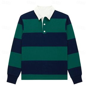 Camiseta de Rugby a Rayas de Manga Larga Casual para Hombre, 100% Algodón Orgánico Teñido en Hilo, Transpirable, Cómoda, de Punto, Polo al por Mayor - Product Image 2