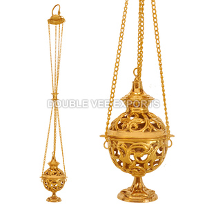 Brass Hexagon Censer with Chains | Orthodox Church Incense Burner - DOUBLE VEE EXPORTS - Product Image 2