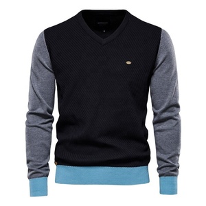 Wholesale OEM Men's Cotton Sweaters Troja Casual V-Neck New Urban Style Geansai Knitted Pullover Genser Winter Ribbed Sweaters - Product Image 4