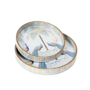 Handcrafted Luxury Wooden Round <b>Serving</b> Tray <b>Set</b> of 2 Eco-Friendly Wedding Decor Decorative Vanity <b>Serving</b> Tray - Product Image 4