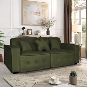 Sofá Moderno de Terciopelo Verde para Interiores con Tres Cojines 93.50"*35.23"*30.70" para Sala de Estar - Product Image 4