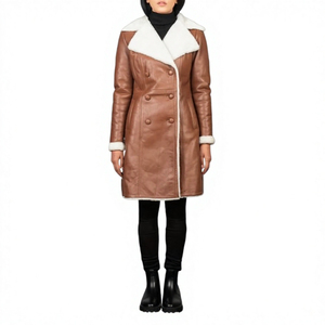 Unisex Premium Hide Long <b>Leather</b> <b>Coat</b> Winter Full Length Outerwear Long Sleeve Round Collar Front Closure Warm - Product Image 5