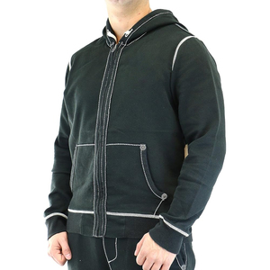 <b>Men's</b> Black Hooded Pullover French Terry Cotton Oversized Fit Streetwear Winter Patchwork Pocket Design Casual <b>Sweatshirt</b> - Product Image 1