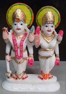 Hermosa Estatua de Vishnu y Laxmi de Mármol Hecha a Mano, Duradera y de Alta Calidad, con Posición de Manos en Bendición para Adoración en el Hogar o Templo - Product Image 6