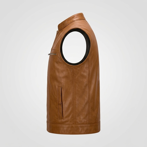 Gilet de motard en cuir véritable noir de qualité supérieure pour homme – Gilet de moto sans manches avec poches zippées et col montant - Product Image 3