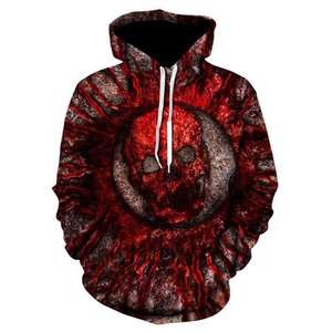 Sweat à capuche pour homme, imprimé crâne gothique, rouge, sublimation 3D, coupe classique, tricoté en polyester, style automne - Product Image 2