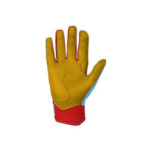 High Quality Blue Leather Batting Gloves with Red Lightning <b>Bolt</b> Design <b>Hook</b> and Loop Closure Ambidextrous Unisex Adult Training - Product Image 2