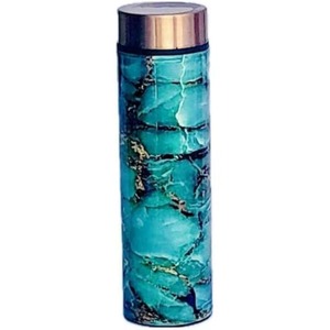 Botella de Agua Modernista de Cobre con Diseño de Mármol Turquesa, Doble Pared, para Viaje, con Tapa - Product Image 1