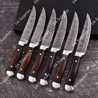 Cuchillos de Cocina Personalizados Hechos a Mano, Profesionales, Ecológicos, de Acero de Damasco, de 6 Piezas, con Hoja Entera Parcialmente Dentada, Ambidiestros