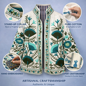 Chaqueta de Algodón Bordada de Primera Calidad, Forro TNT, Cuello Alto, Chaqueta Bomber Hecha a Mano para Mujer - Product Image 2