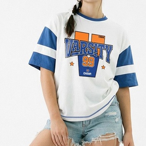 Oversized Varsity Print Cotton Luxury T-Shirt Women Short Sleeve Crew Neck <b>Plus</b> <b>Size</b> Logo Front Regular Fit Sexy Tee - Product Image 1
