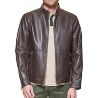 Veste de moto décontractée pour homme en cuir de mouton noir imperméable, col montant, fermeture éclair, coupe classique, pour l'hiver, avec fourrure de mouton