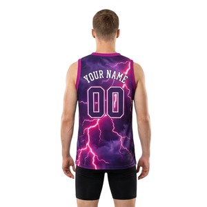 Ensemble d'uniformes de basketball Lightning pour hommes, maillot de sublimation 100 % polyester respirant à séchage rapide, short uni ajusté sans manches en V - Product Image 2