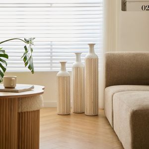 Juego de 3 Jarrones Grandes de Metal Blanco Esmaltado de Estilo Moderno, Hermosa Decoración para el Hogar, Jarrón de Metal para Piso - Product Image 2
