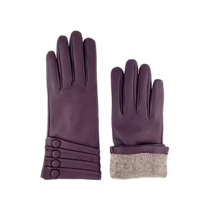 Gants de conduite en cuir pour femmes, à doigts entiers, chauds pour l'hiver, avec manchette longue et détail boutonné - Product Image 4