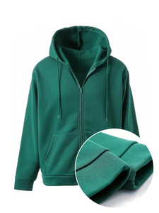 Sweat-shirt à capuche zippé vert uni pour homme, coupe classique, 100 % coton French Terry, décontracté, pour l'automne - Product Image 2