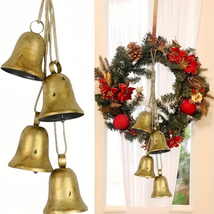 Clochettes de décoration de Noël, clochettes décoratives en métal avec corde en jute pour la décoration, ornement vintage en laiton fait main de style campagnard - Product Image 6