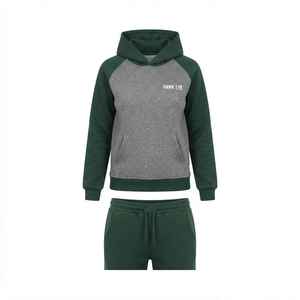 Conjunto Deportivo de 2 Piezas para Mujer, Sudadera con Capucha, Color Verde Grisáceo Sólido, Ropa Deportiva Informal, Corte Regular, Material de Algodón - Product Image 6