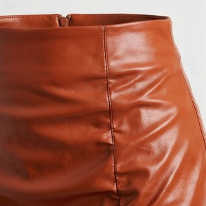 Minifalda de Cintura Alta para Mujer, de Piel Sintética, con Abertura Lateral, Color Sólido Brillante, Diseño Sexy, para Todas las Temporadas - Product Image 4