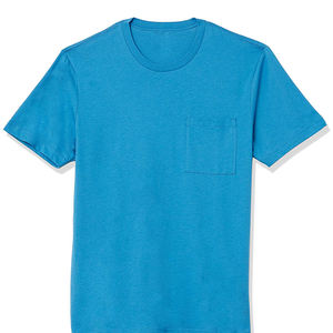 Camiseta de Hombre Premium Azul Cian con Bolsillo |   Camiseta de Manga Corta con Cuello Redondo de Algodón Sólido |   Ropa Deportiva Informal Urbana para Entrenamiento de Verano | - Product Image 1