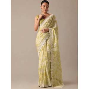 Sari pour femmes à porter en soirée, imprimé numérique avec broderie et travail de codding - Product Image 5