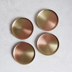 Imperial Duo Tone Brass Coaster Set Handcrafted Premium Round Drink Coasters Heat Resistant <b>Table</b> Protector Luxury Gift - Product Image 1