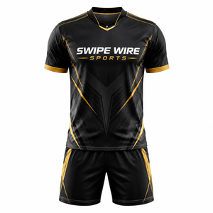 Maillot de football unisexe pour adulte, col en V, manches courtes, imprimé numérique, élastique, personnalisé, 100% polyester, nom et numéro de l'équipe - Product Image 4