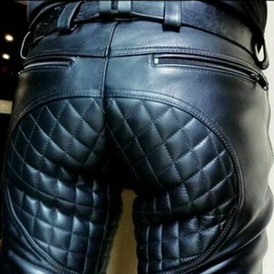 Pantalon de moto pour homme en cuir noir et tissu peigné, respirant, léger, coupe droite, taille mi-haute, avec braguette zippée et matelassé - Product Image 3