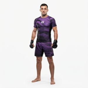 Ensemble d'entraînement pour hommes, comprenant un rashguard à manches courtes MMA et un short de combat compressif - Product Image 2