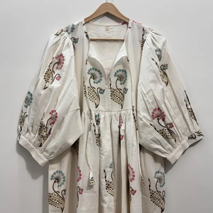 เดรสลำลองผู้หญิง ผ้าทอ 100% คอตตอน ลายพิมพ์ดอกไม้/สีพื้น แต่งโครงสร้าง แขนสั้น เอวทรงเอ็มไพร์ ทรงเบบี้ดอลล์ - Product Image 4