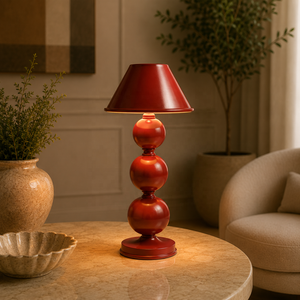 Lampe de table en métal Crimson Orb avec design à sphères empilées, construction en fer de qualité supérieure, éclairage ambiant chaud pour intérieurs élégants - Product Image 1