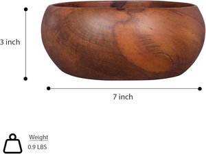 Bol de service en bois naturel massif fait main pour salade et fruits, vaisselle rustique pour cuisine, restaurant et hôtel, vente en gros - Product Image 2