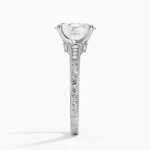 Bague de fiançailles solitaire vintage gravée avec diamant taille ovale en or massif 10 carats certifié IGI - Product Image 4