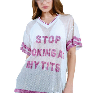 Jersey de Fútbol Americano Personalizado para Mujer, de Lujo, con Pedrería, Malla, Diseño Gráfico Brillante, Talla Grande, Marca Privada, Ropa de Moda OEM - Product Image 4