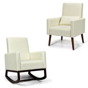 Fauteuil à bascule en tissu écologique avec coussin lombaire pour le salon et les moments de détente - Product Image 1