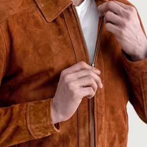 Veste en cuir suédé marron élégante pour hommes, tendance, personnalisable sur commande, disponible à prix de gros avec des designs élégants et uniques - Product Image 6